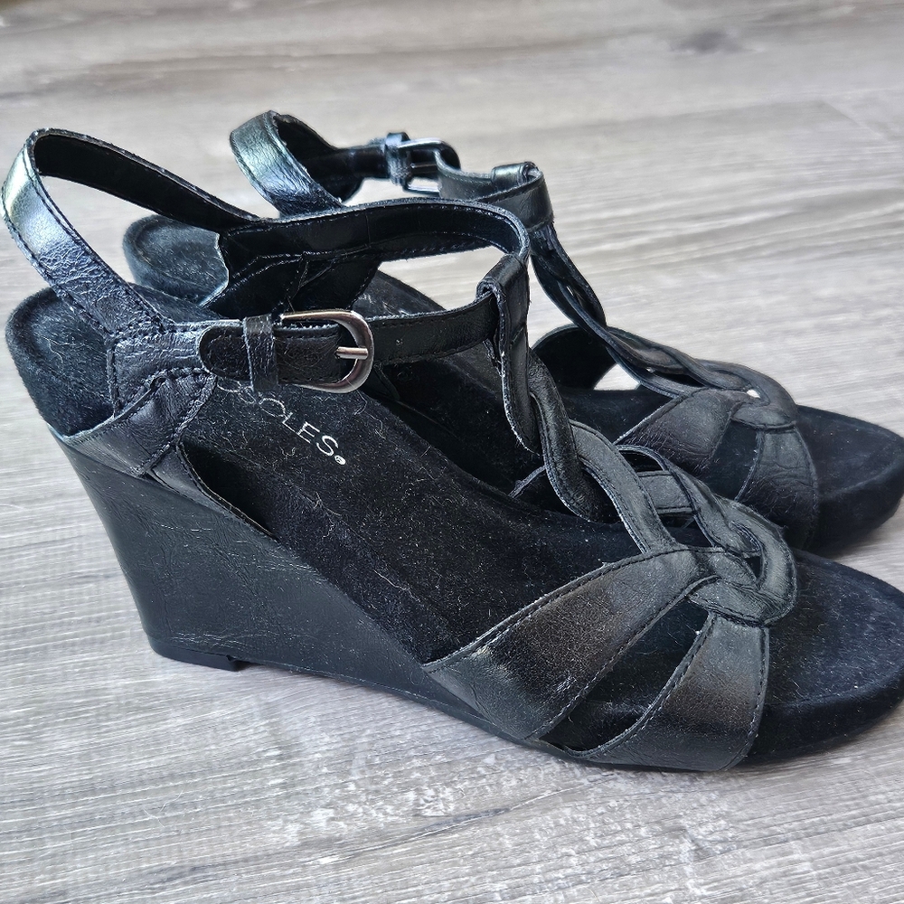 Aerosoles Wedge Braided Heels, Size 6.5, Black